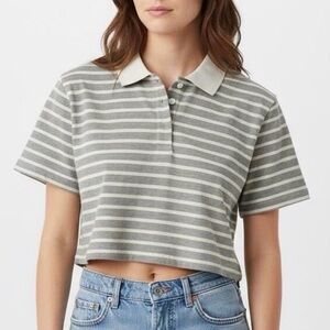 Wild fable Cropped Grey & White Stripe Polo Top